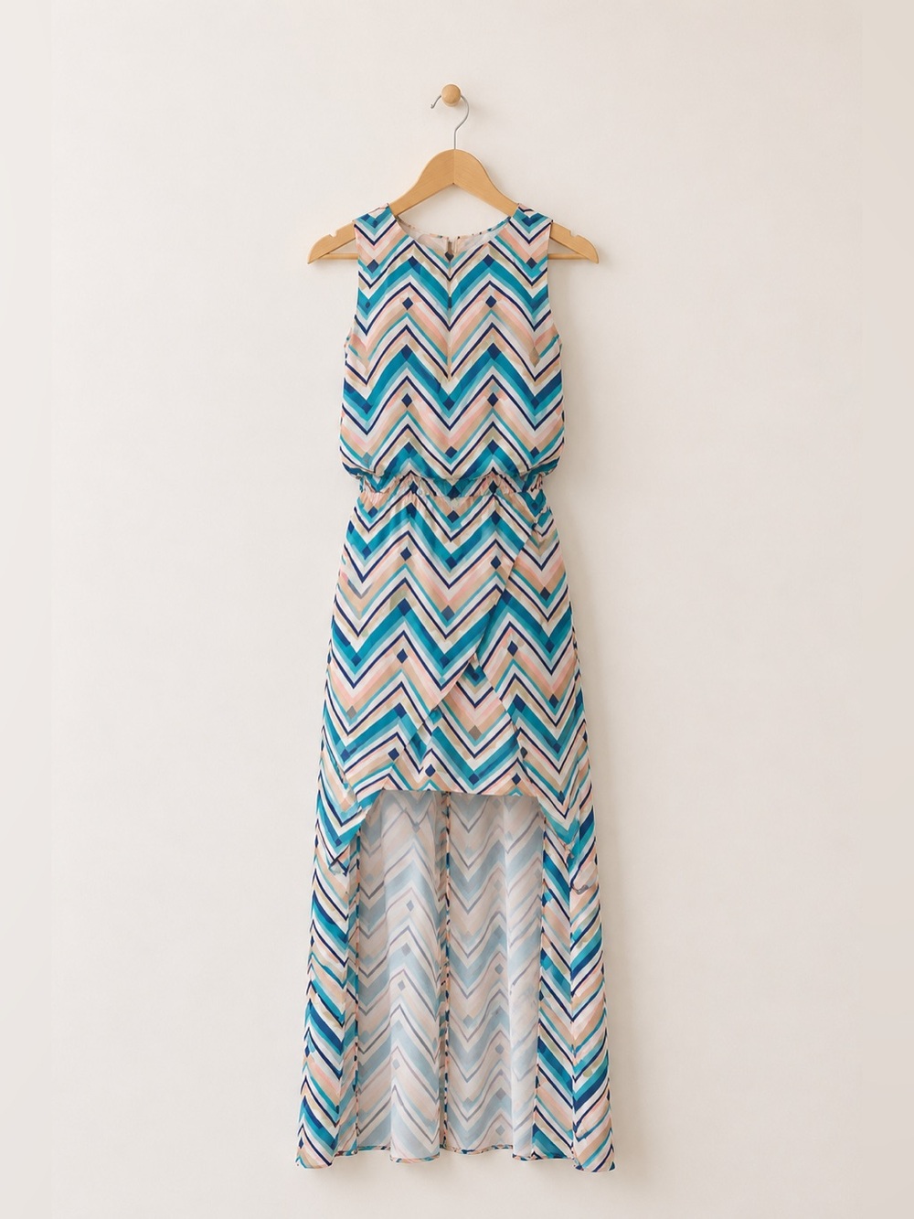 Waverly Grey Silk Chevron High Low Dress Sleeveless Sheer Overlay Sz S Boho Reso